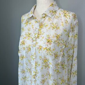 Victoria’s Secret Sheer Floral Button-Up Blouse – Yellow & Pink – M